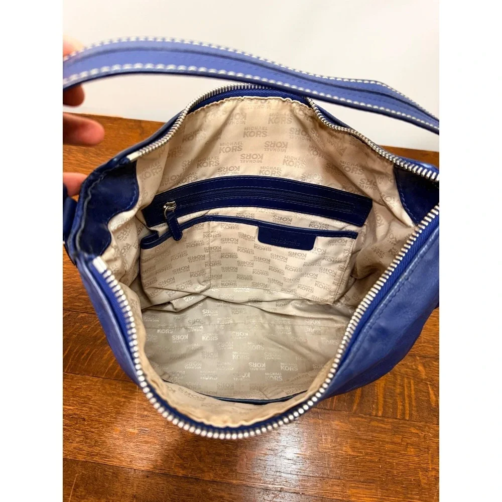 Michael Kors‎ Blue Leather Studded Hobo Shoulder Bag Silver Hardware Y2K Vinage